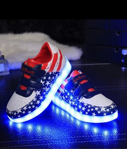 Blue Velcro Star Strap Led Shoes - Kids