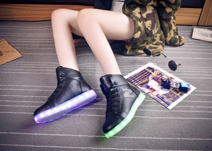 Black High Top Luminous Led Shoes - Female