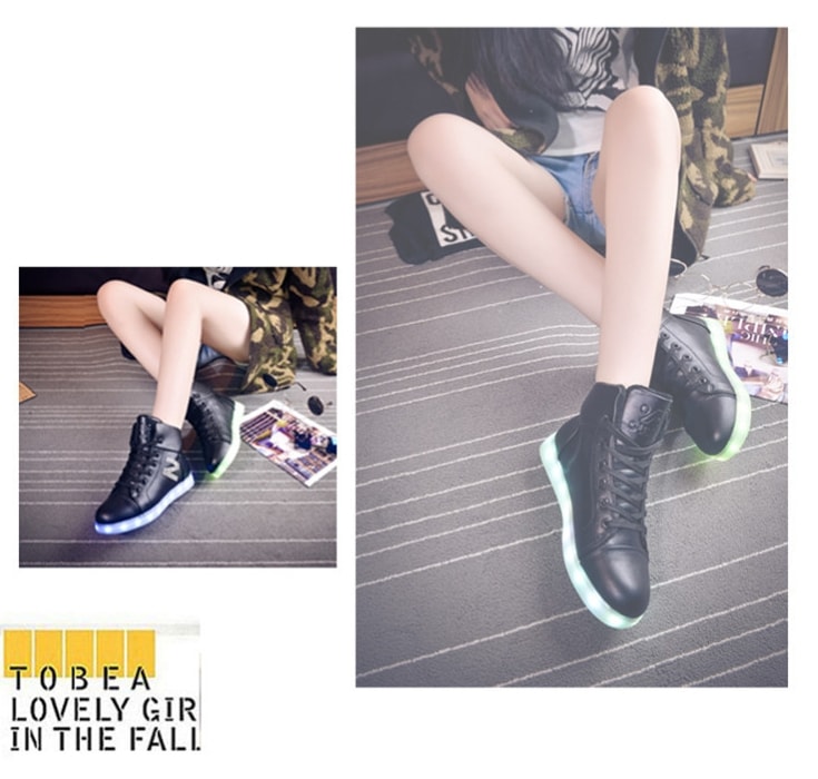 Black High Top Luminous Led Shoes - Female