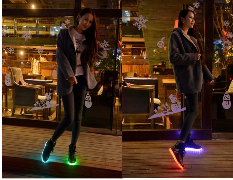 Black High Top Luminous Led Shoes - Female