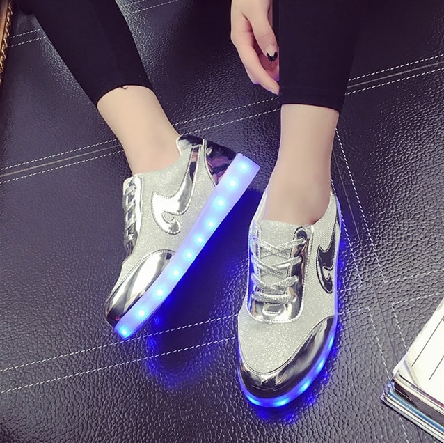 Silver Chrome Luminous LED Shoes - Female