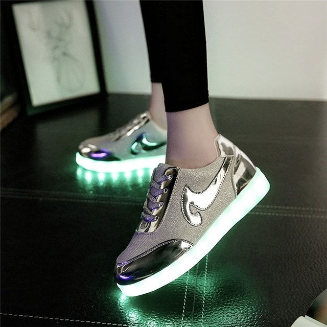 Silver Chrome Luminous LED Shoes - Female