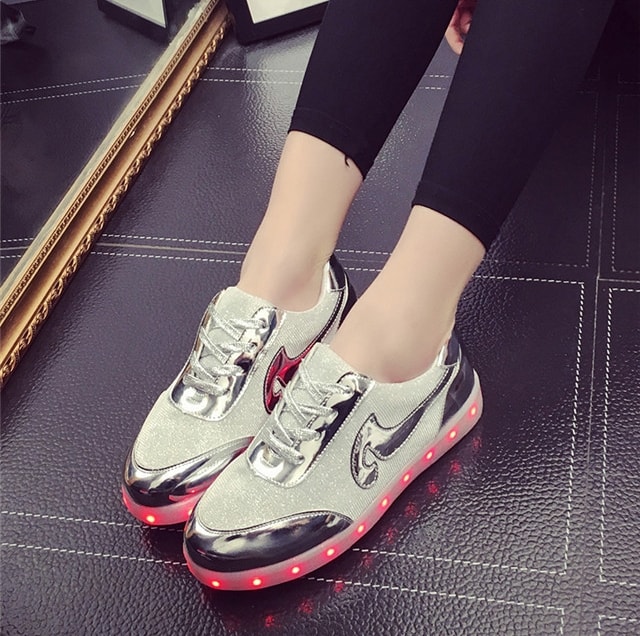 Silver Chrome Luminous LED Shoes - Female