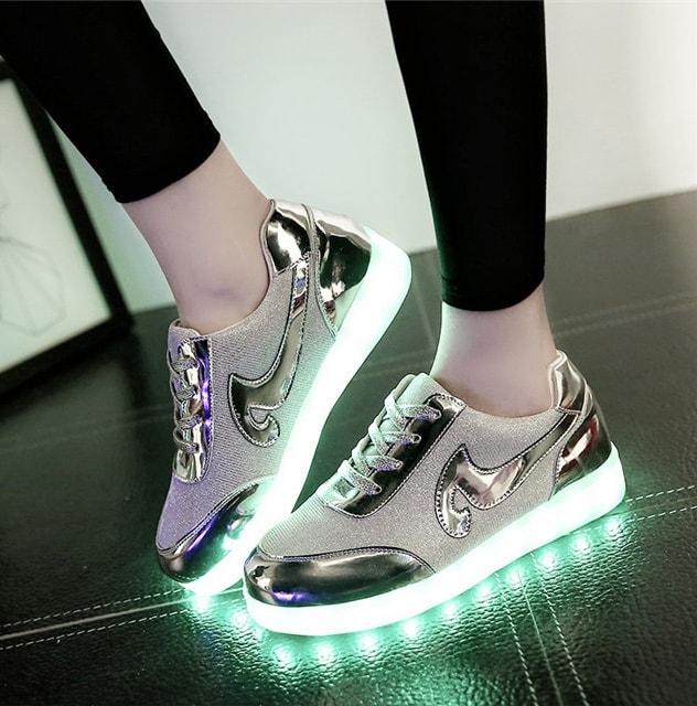 Silver Chrome Luminous LED Shoes - Female