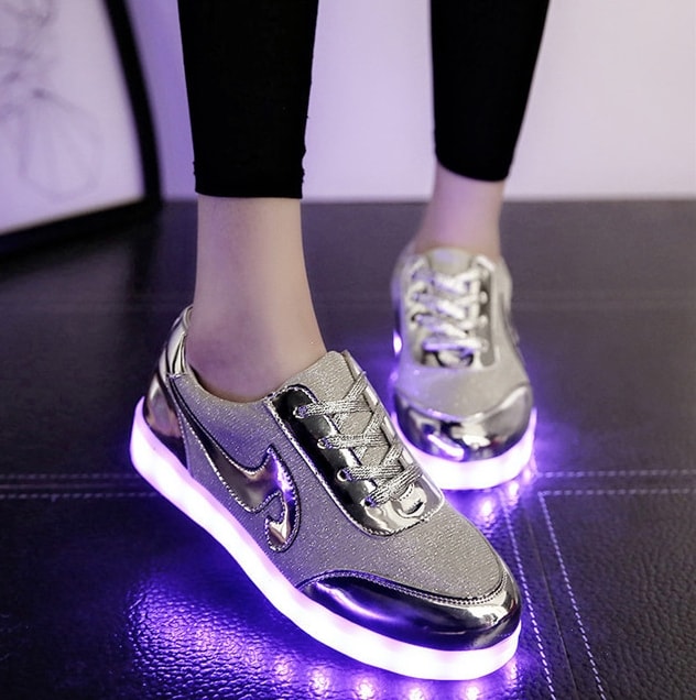 Silver Chrome Luminous LED Shoes - Female