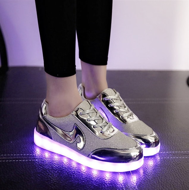 Silver Chrome Luminous LED Shoes - Female