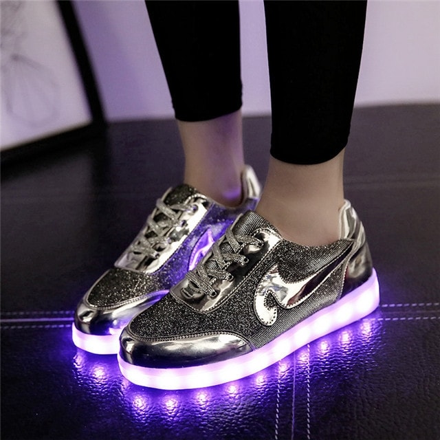 Gray Chrome Luminous LED Shoes - Female