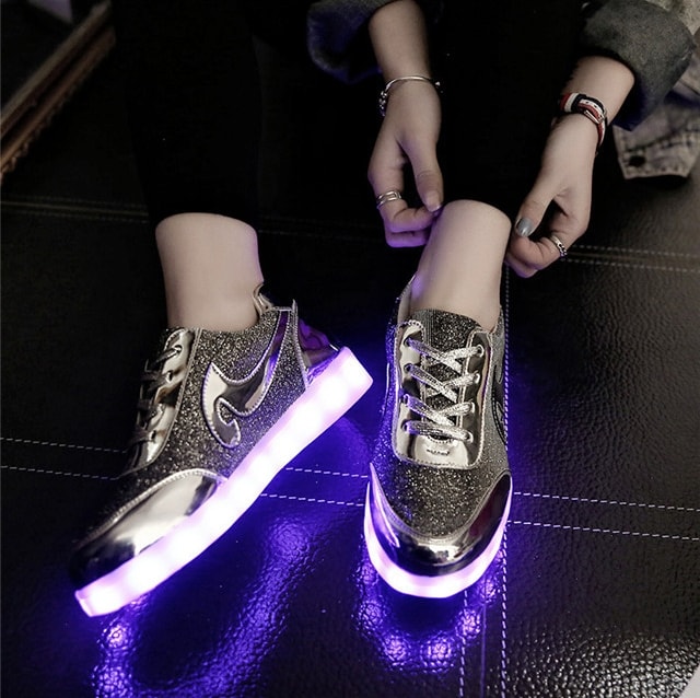 Gray Chrome Luminous LED Shoes - Female