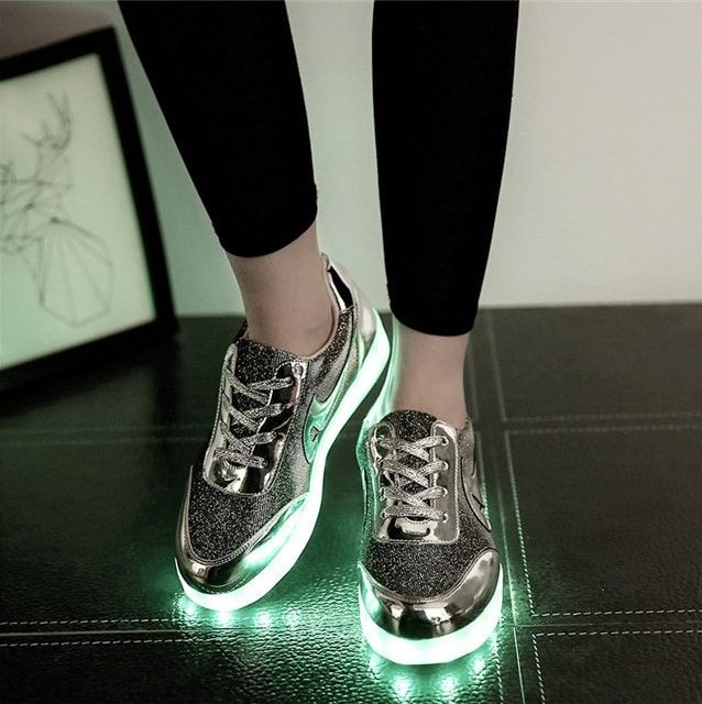 Gray Chrome Luminous LED Shoes - Female