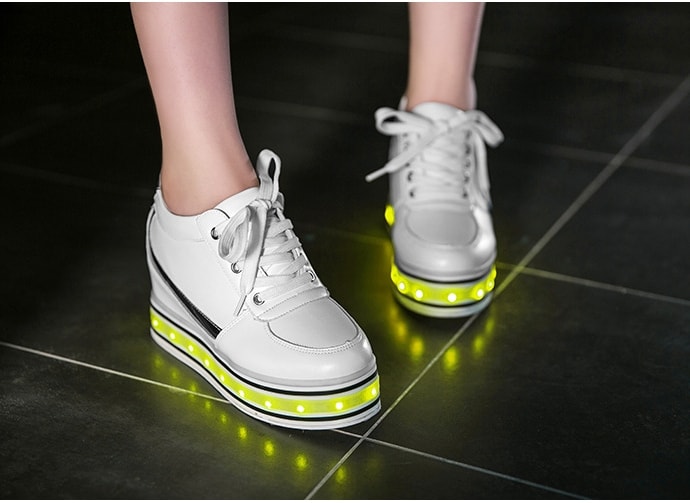 White Thick Bottom Muffin LED shoes - Female