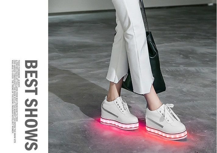 White Thick Bottom Muffin LED shoes - Female