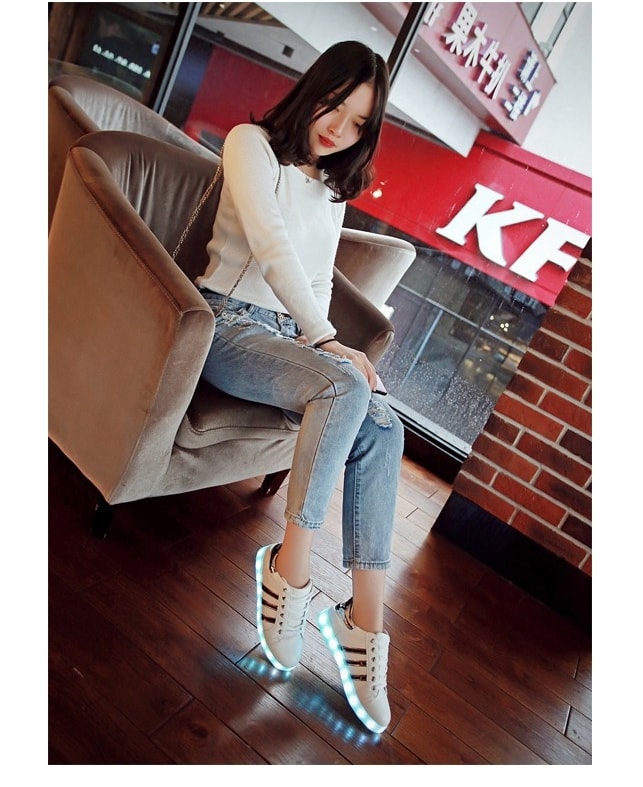 Gray Chrome Three Stripe Led Shoes - Female