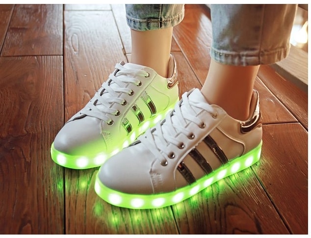 Gray Chrome Three Stripe Led Shoes - Female