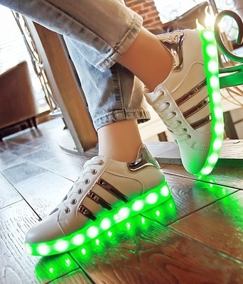 Gray Chrome Three Stripe Led Shoes - Female