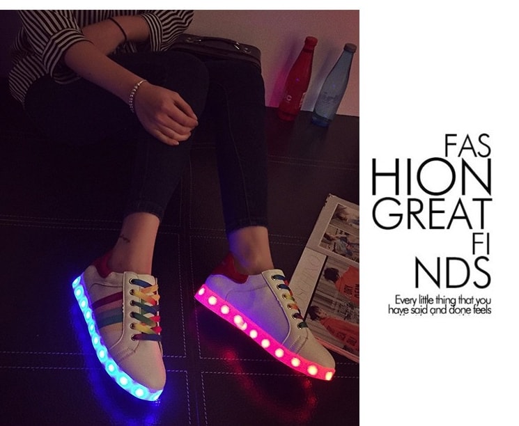 White Colorful Three Stripe LED SHoes - Female