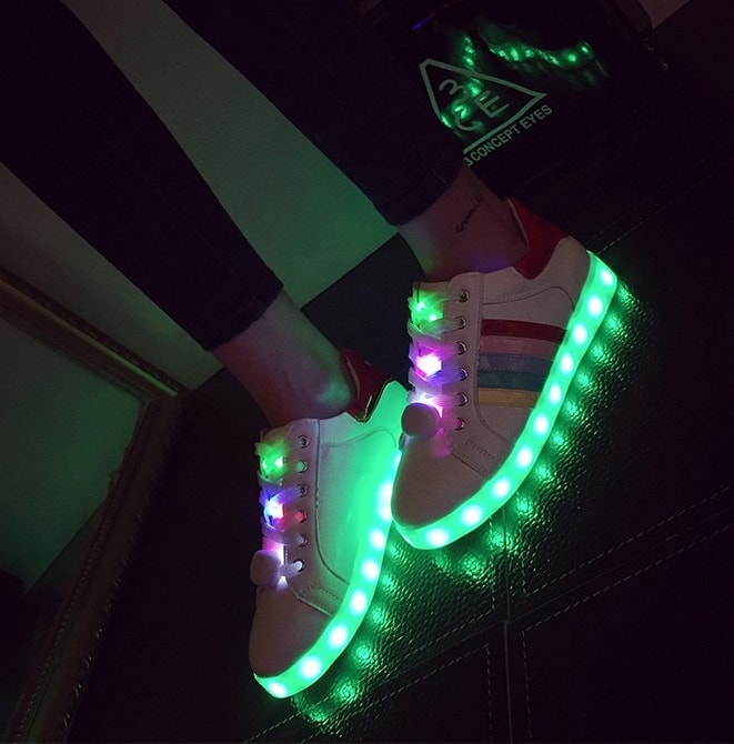 White Colorful Three Stripe LED SHoes - Female