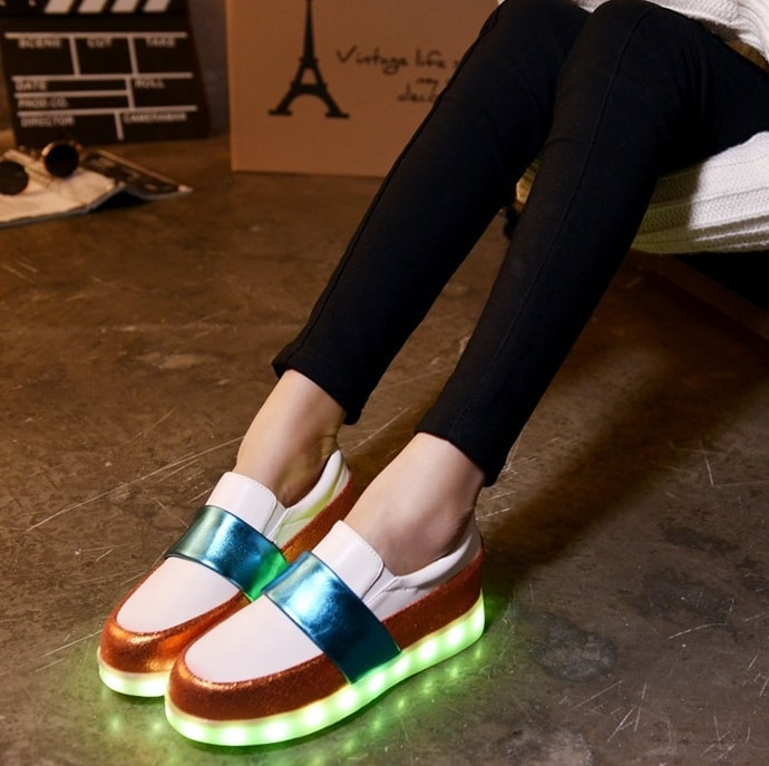 White & Blue Luminous LED Shoes - Female