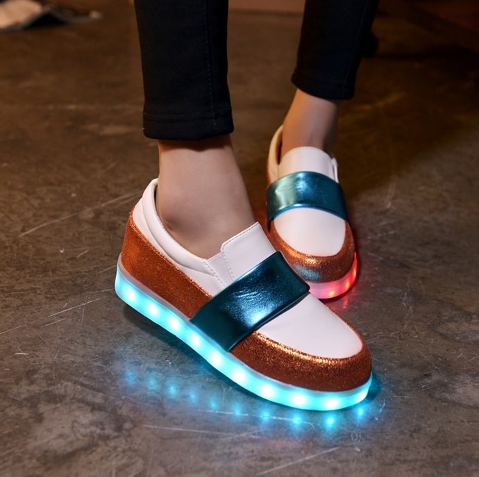 White & Blue Luminous LED Shoes - Female