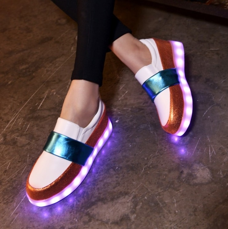 White & Blue Luminous LED Shoes - Female