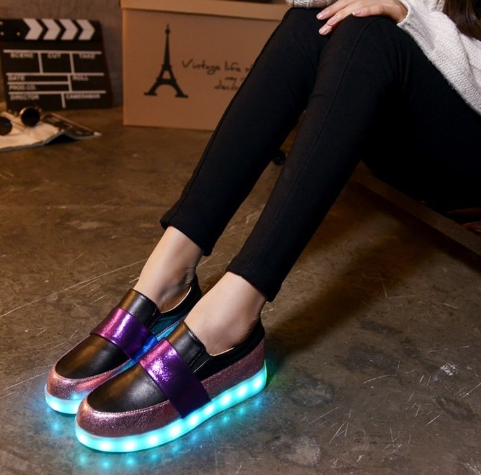 Black & Purple Luminous LED Shoes - Female