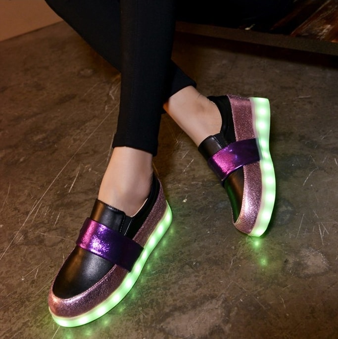 Black & Purple Luminous LED Shoes - Female