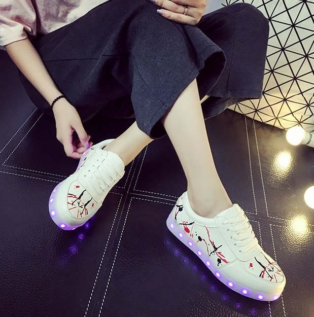 White Asakuchi Style LED Shoes - Female