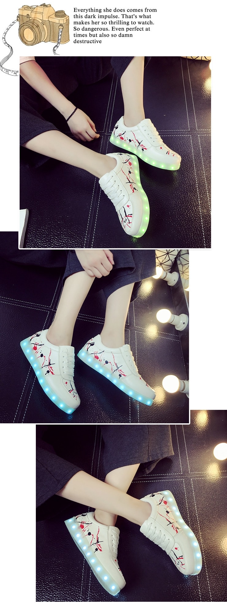 White Asakuchi Style LED Shoes - Female