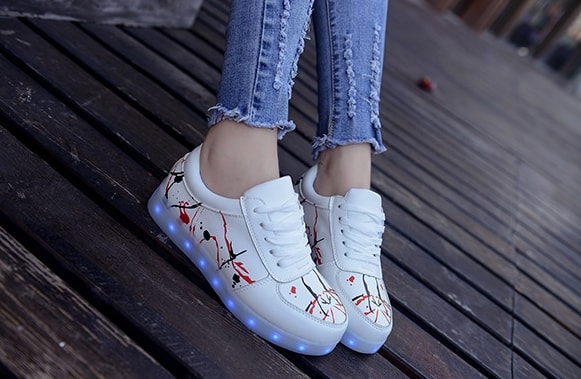 White Asakuchi Style LED Shoes - Female