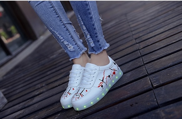 White Asakuchi Style LED Shoes - Female