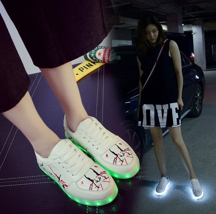 White Asakuchi Style LED Shoes - Female