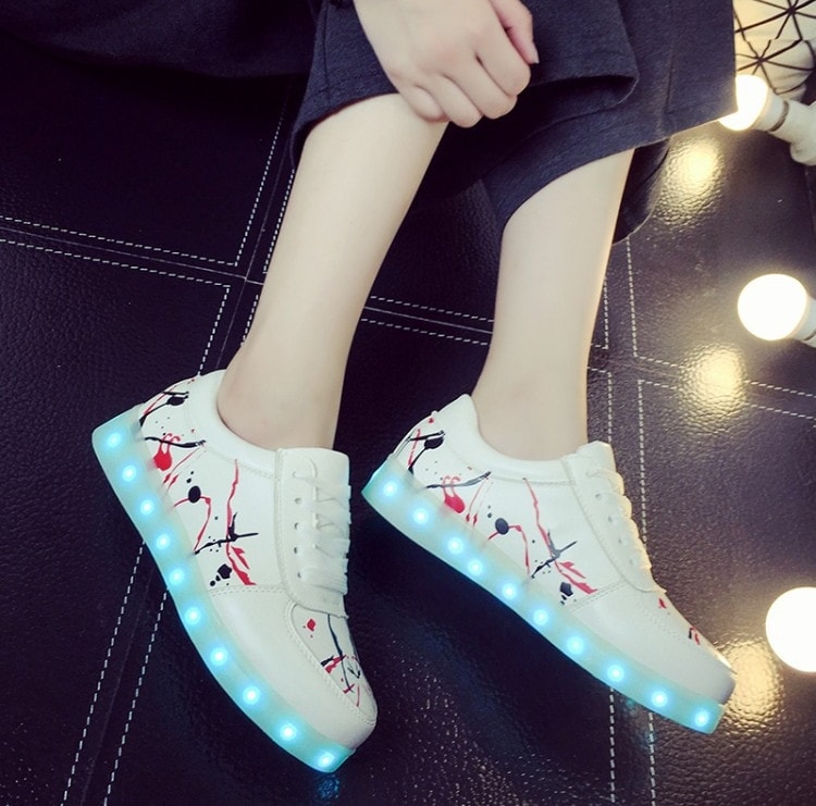 White Asakuchi Style LED Shoes - Female