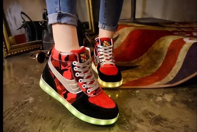 Black & Red Graffiti LED Boots - Female