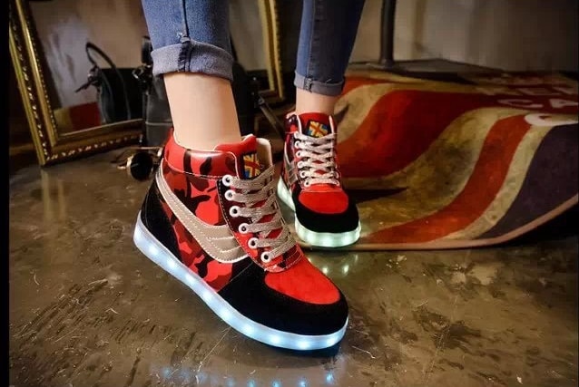 Black & Red Graffiti LED Boots - Female