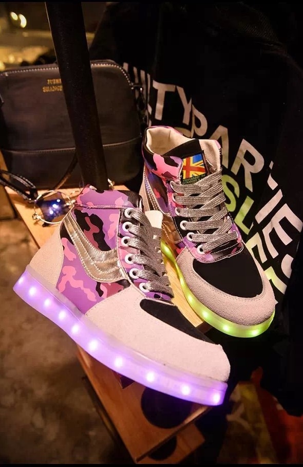 Black & Gray Graffiti LED Boots - Female