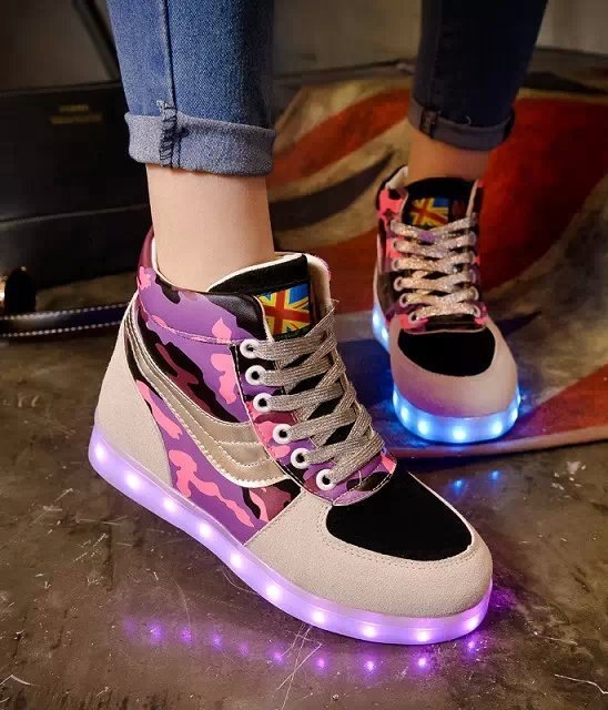 Black & Gray Graffiti LED Boots - Female