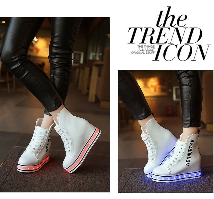 White High Top Trendy LED Boots - Female