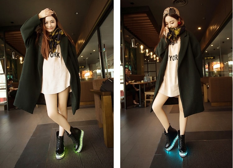 Black High Top Trendy LED Boots - Female