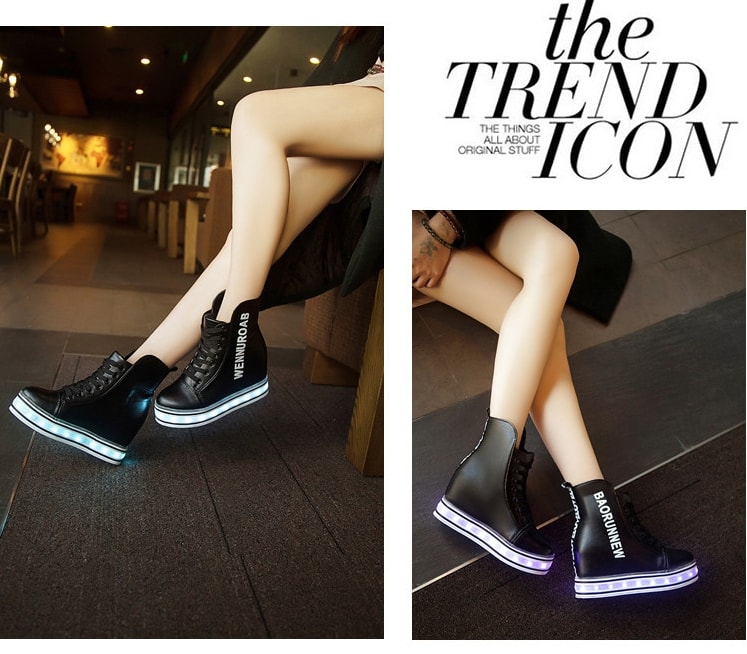 Black High Top Trendy LED Boots - Female