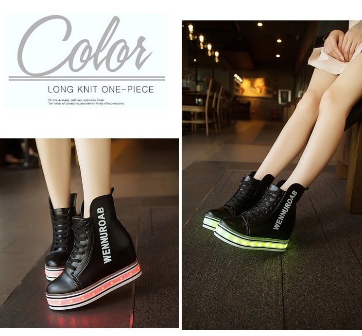 Black High Top Trendy LED Boots - Female