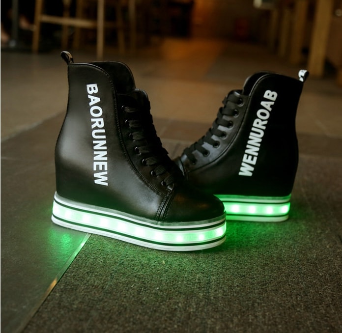 Black High Top Trendy LED Boots - Female