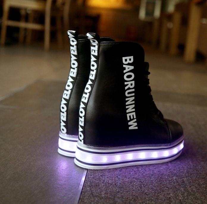 Black High Top Trendy LED Boots - Female