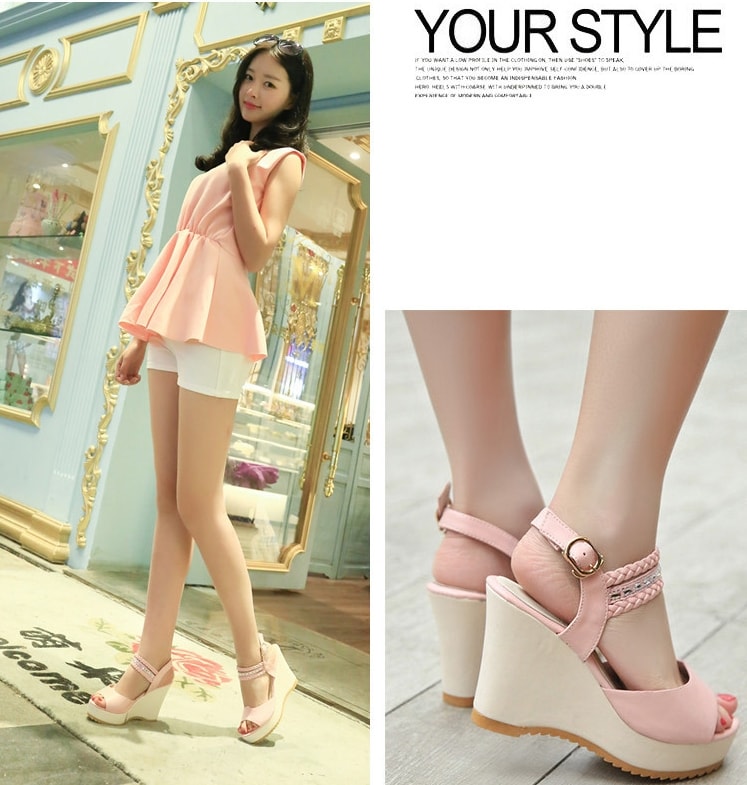 Pink High Heel Korea Wedges Import