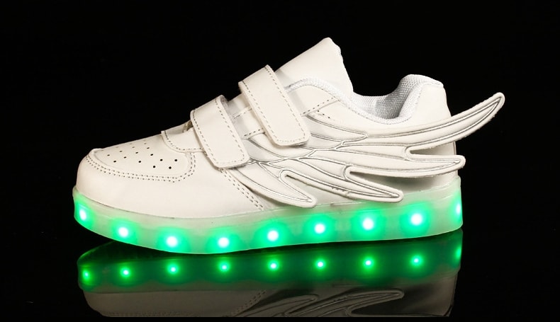 White Velcro Wing LED Shoes - Kids