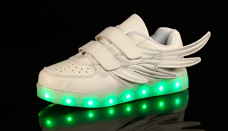 White Velcro Wing LED Shoes - Kids