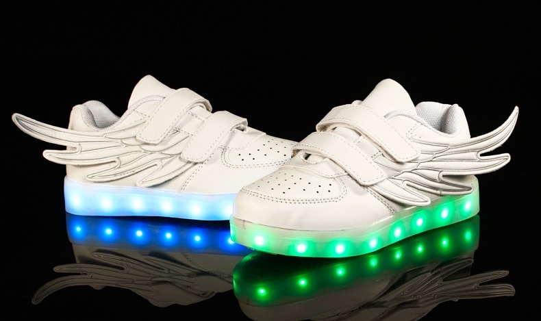 White Velcro Wing LED Shoes - Kids