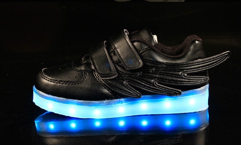 Black Velcro Wing LED Shoes - Kids