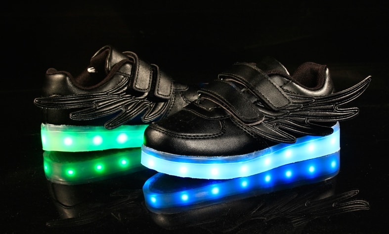 Black Velcro Wing LED Shoes - Kids