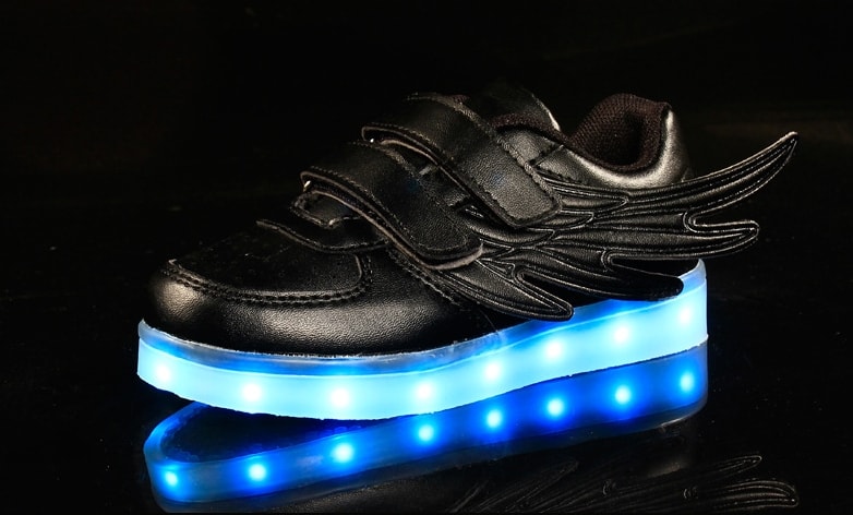 Black Velcro Wing LED Shoes - Kids