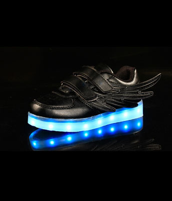 Black Velcro Wing LED Shoes - Kids