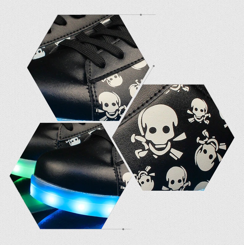 Black Skull Casual LED Shoes - Female